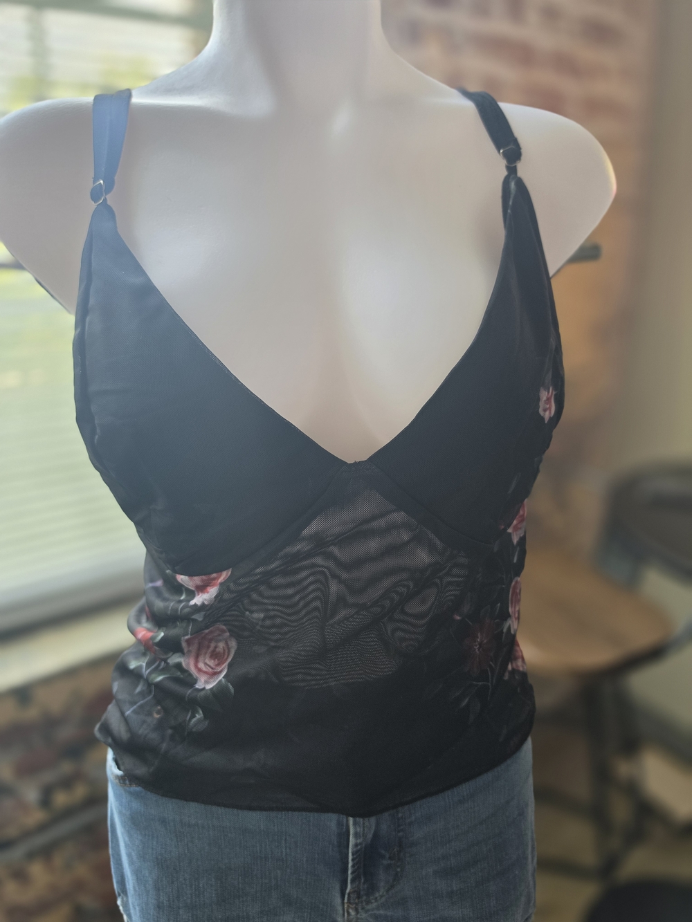 Cider Black Mesh Floral-Accent Camisole